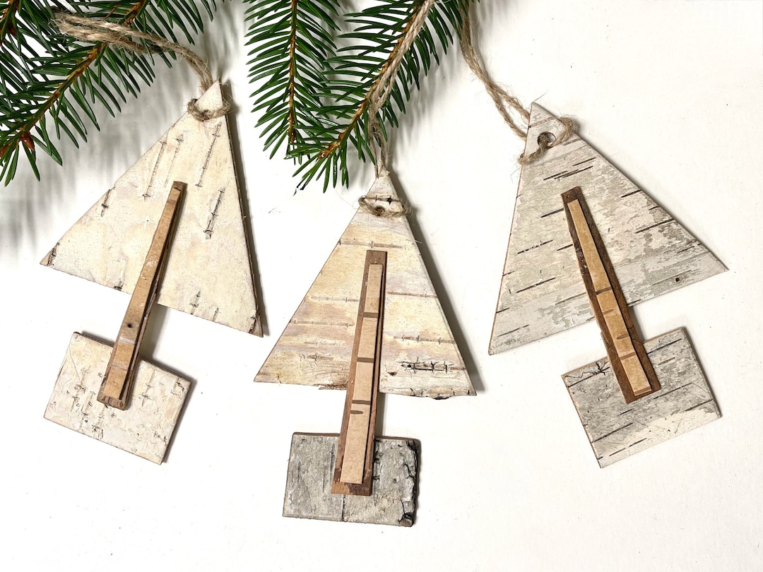 Birch Ornaments, Christmas Trees, Set of 3, Handmade, 4", Holiday ...