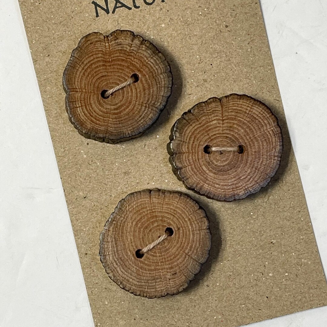 3 Beaver Stick Wood Buttons, 1 1/4