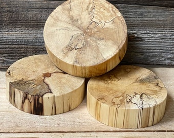 Spalted Birch Bases, Set of 3, 4" Diameter, 1.25" Tall, Product Display, Rustic Base, Seasoned Dry, Sanded Smooth