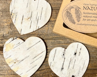 3 Large Birch Bark Hearts, Unique Valentine Idea, Gift Box, Handmade in New Hampshire