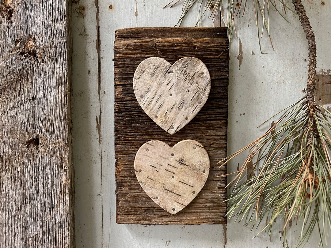 Rustic Wall Decor Barn Board and Birch Hearts 4.5x Etsy
