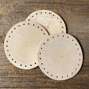 3 Birch Basket Bases, 3" - 3.25", Natural Handmade Wood Centers, Pine Needle Basket Supply