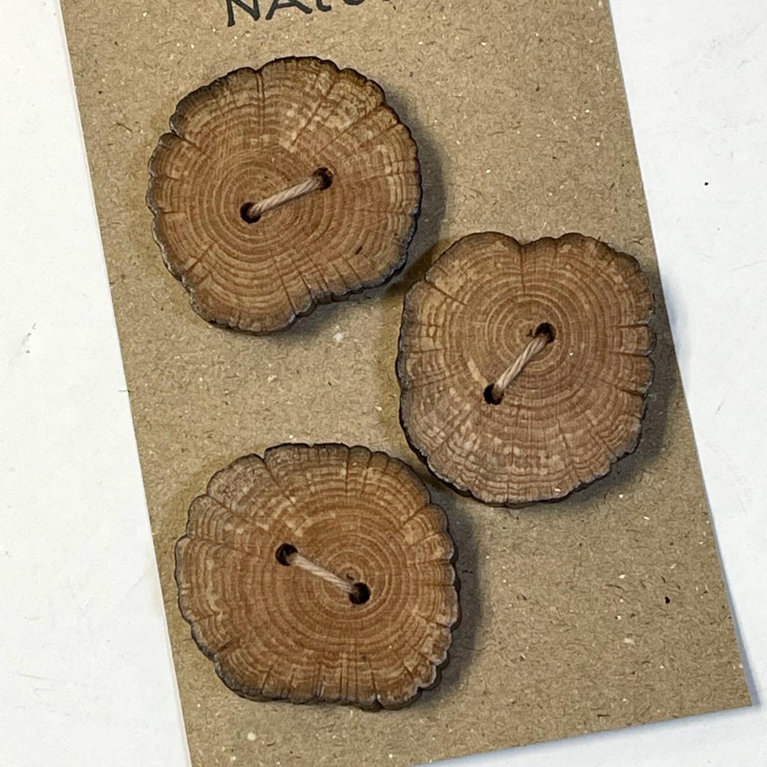 3 Beaver Stick Wood Buttons, 1 1/2