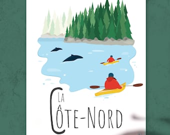 8x10 Quebec Poster, Illustration Côte-Nord (Kayak)