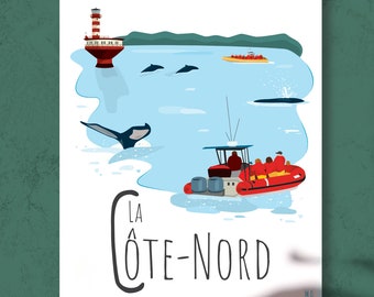 8x10 Quebec Poster, Illustration Côte-Nord (Zodiac)