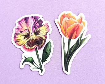 Garden Flower Magnet Set / Tulip / Pansy / Original Paintings