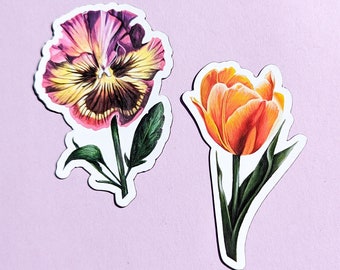 Garden Flower Magnet Set / Tulip / Pansy / Original Paintings