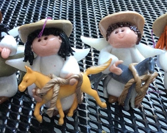 PERSONALIZED, CUSTOM, Sister Nicki, clay angel, cowboy clay angel, polymer clay angel, horse angel, cowboy, cowgirl, horse,  Christmas, gift