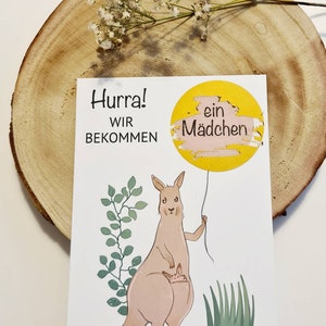 Rubbelkarte Gender Reveal|Geschlecht verkünden|Mädchen oder Junge|Glückslos|Karte Babyparty| Schwangerschaft|Geschenkidee| Schwanger|Känguru