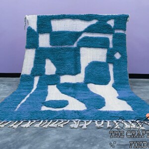 Custom Moroccan rug - Beni ourain rug - Handmade rug - Berber Wool rug - Blue Area rug - Moroccan area rug - Blue Wool Rug - Blue White Rug