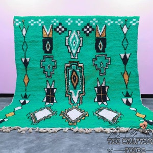 Handmade Green Beni Ourain Rug: Moroccan Wool Shag Rug