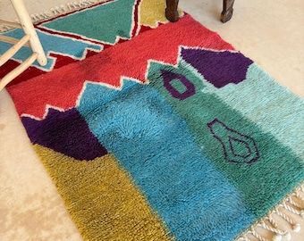 Handvävd marockansk berbermatta i ull – Färgglad geometrisk boho-heminredning