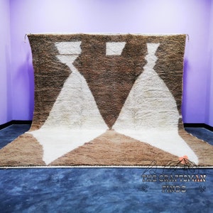 Tappeto BENIOURAIN personalizzato, tappeto di lana marocchino, tappeto marrone, tappeto astratto, tappeto fatto a mano, tappeto tessuto a mano, tappeto d'area, tappeto Boho, tappeto bianco, tappeto di lana