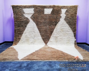 Handmade Beni Ourain Rug: Brown & White Moroccan Wool Carpet