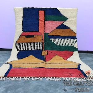 Colored MOROCCAN RUG, Custom Made Beni Ourain Rug, Berber Sheep Wool Carpet, Fluffy Handmade Area Rug, Tufted Multi Colored Design Rug