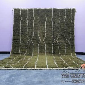 Handmade Army Green Berber Rug: Wool Beni Ourain Rug