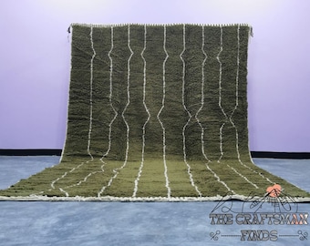 Handmade Army Green Berber Rug: Wool Beni Ourain Rug
