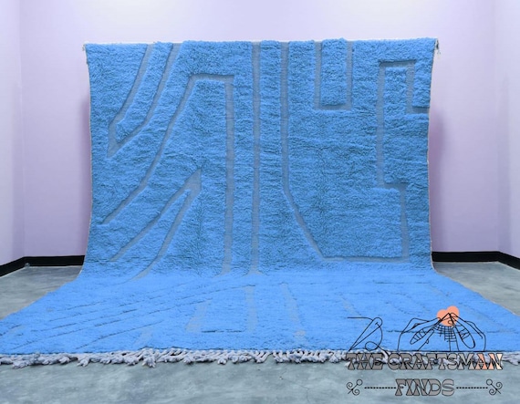 Handmade Blue Beni Ourain Rug: Moroccan Wool Carpet
