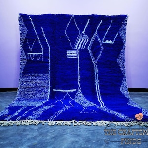 Custom Royal Blue Moroccan Rug: Handmade Wool Berber Carpet