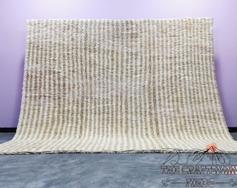 Handwoven Organic Wool Rug: Striped Moroccan Carpet, Customizable
