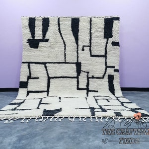 Beni Ourain Teppich - Schwarzer Teppich - Handgemachter Berber Teppich - Authentisch Wollteppich - Boho Dekor - Florteppich