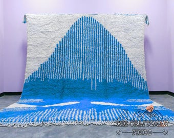 Alfombra Beni Ourain azul hecha a mano: auténtica alfombra de lana bereber marroquí.