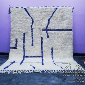 Custom Beni Ourain Rug: Blue & White Moroccan Wool, Hand-Knotted