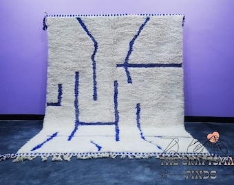 Custom Beni Ourain Rug: Blue & White Moroccan Wool, Hand-Knotted