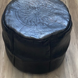 Handcrafted Moroccan Leather Poufs Ottoman Black long