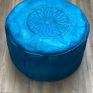 Handcrafted Moroccan Leather Poufs Ottoman Blue