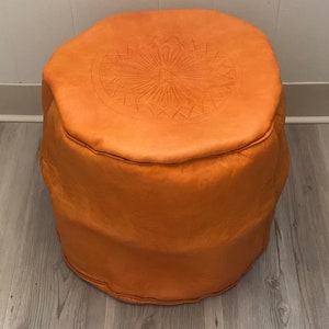 Handcrafted Moroccan Leather Poufs Ottoman Orange long