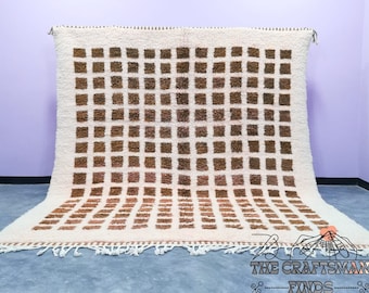 Custom Brown Checkered Rug: Handmade Moroccan Berber Wool Carpet