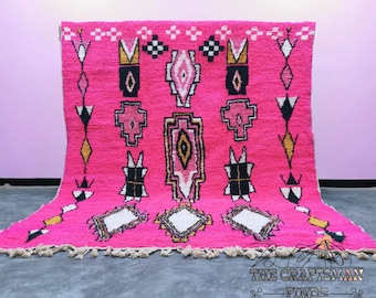 Alfombra bereber rosa hecha a mano: Alfombra marroquí de lana de pelo largo hecha a medida