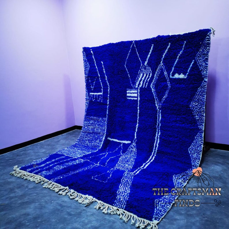 Blue Arabic Rug Custom Royal Blue Moroccan Rug: Handmade Wool Berber Carpet - Etsy