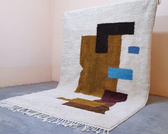 Custom Moroccan Wool Rug – Abstract Geometric Handcrafted Area Carpet, Minimalist Berber Home Decor