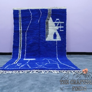 Azilal rug blue - Berber rug - Custom Moroccan rug - Beni ourain rug - Handmade rug - Abstract Wool rug - blue rug - moroccan blue rug