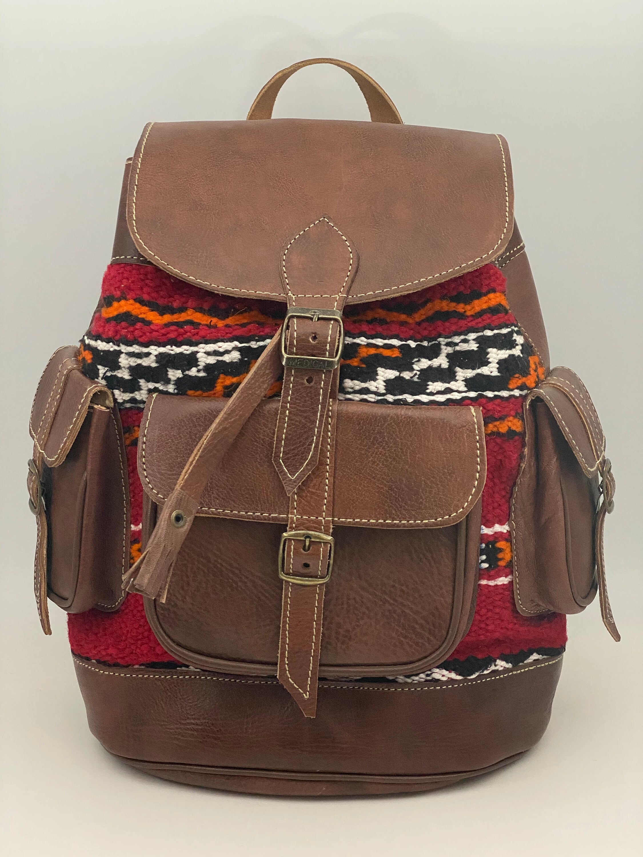 Handcrafted Moroccan Leather Bag Backpack Boho Chic Kilim - Etsy