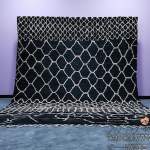 Custom Navy Blue Wool Rug: Handwoven Geometric Area Rug
