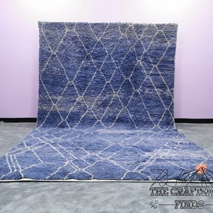 Custom Blue Moroccan Rug: Handmade Wool Beni Ourain Carpet