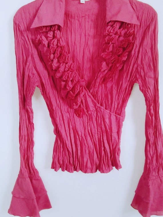 Vintage Fuschia Pink Blouse, Retro Blouse 1990's,… - image 2