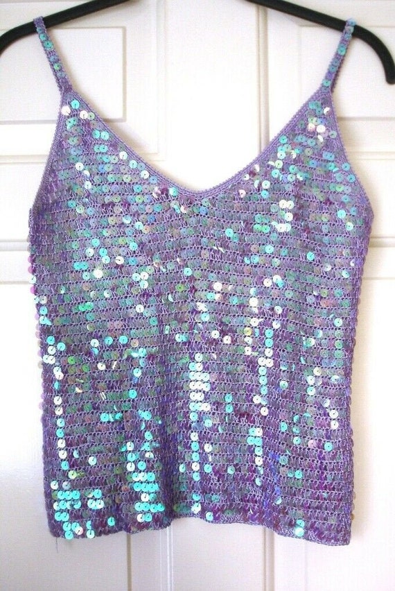 Lilac Sequin Top, Vintage Retro Sequin Top, Croche