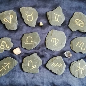 Zodiac slates. Astrological sign symbols. Astrology horoscope.