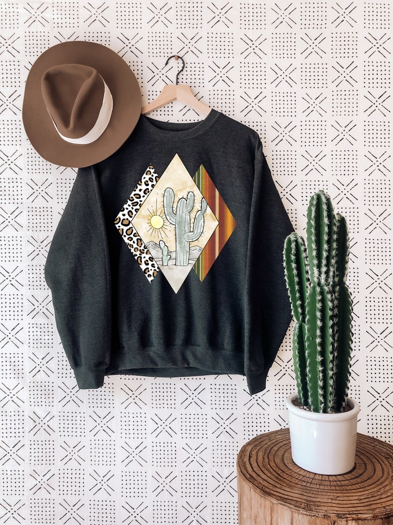 Cactus Sun Set Sweatshirt, Western Shirt, Southern Shirt, Retro Hoodie, Country Shirt, Boho Shirt, Cheetah Leopard Shirt, Cowgirl Sweatshirt 