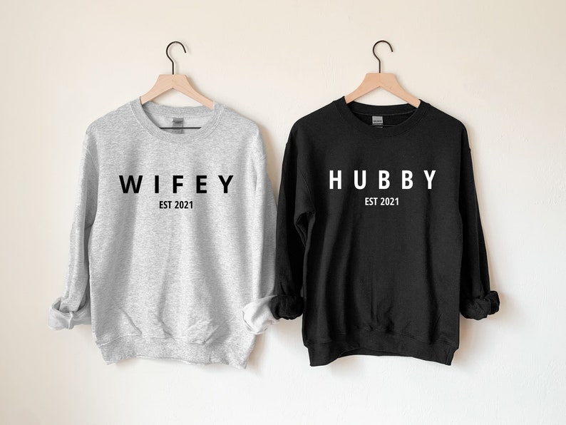 Wifey Hubby Est 2021 Sweatshirt, Honeymoon Shirt, Just Married, Engagement, Bridal Gift, Couple Sweatshirt, Husband And Wife Shirts 