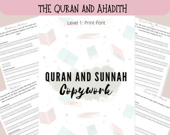 Islamic copywork | Quran and Sunnah | handwriting practice | Trace and write