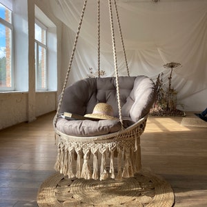 Macrame hanging swing chair, Indoor hammock chair , Macrame Hanging chair , Indoor swing , Bedroom hammock chair swing , Porch swing