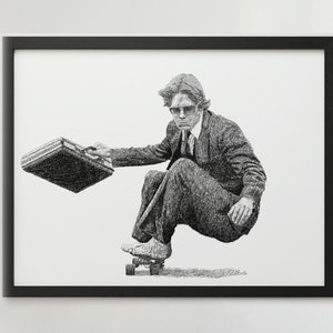 Skateboarder in a Suit Illustration Print Horizontal