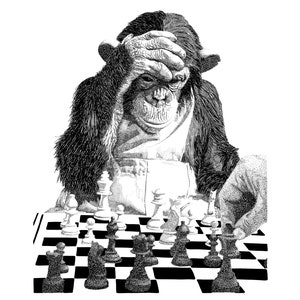 PRINTABLE Monkey Playing Chess Digital Illustration Download Files