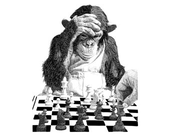 PRINTABLE Monkey Playing Chess Digital Illustration Download Files