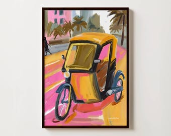 Rickshaw Wall Art | Indian Travel Illustration | Quirky Home Decor | India Poster